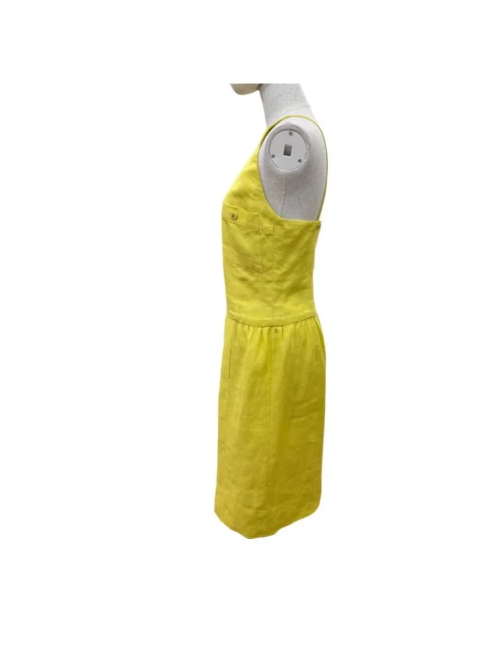 Chanel Vintage Linen 100% CC Logo Dress Yellow 38